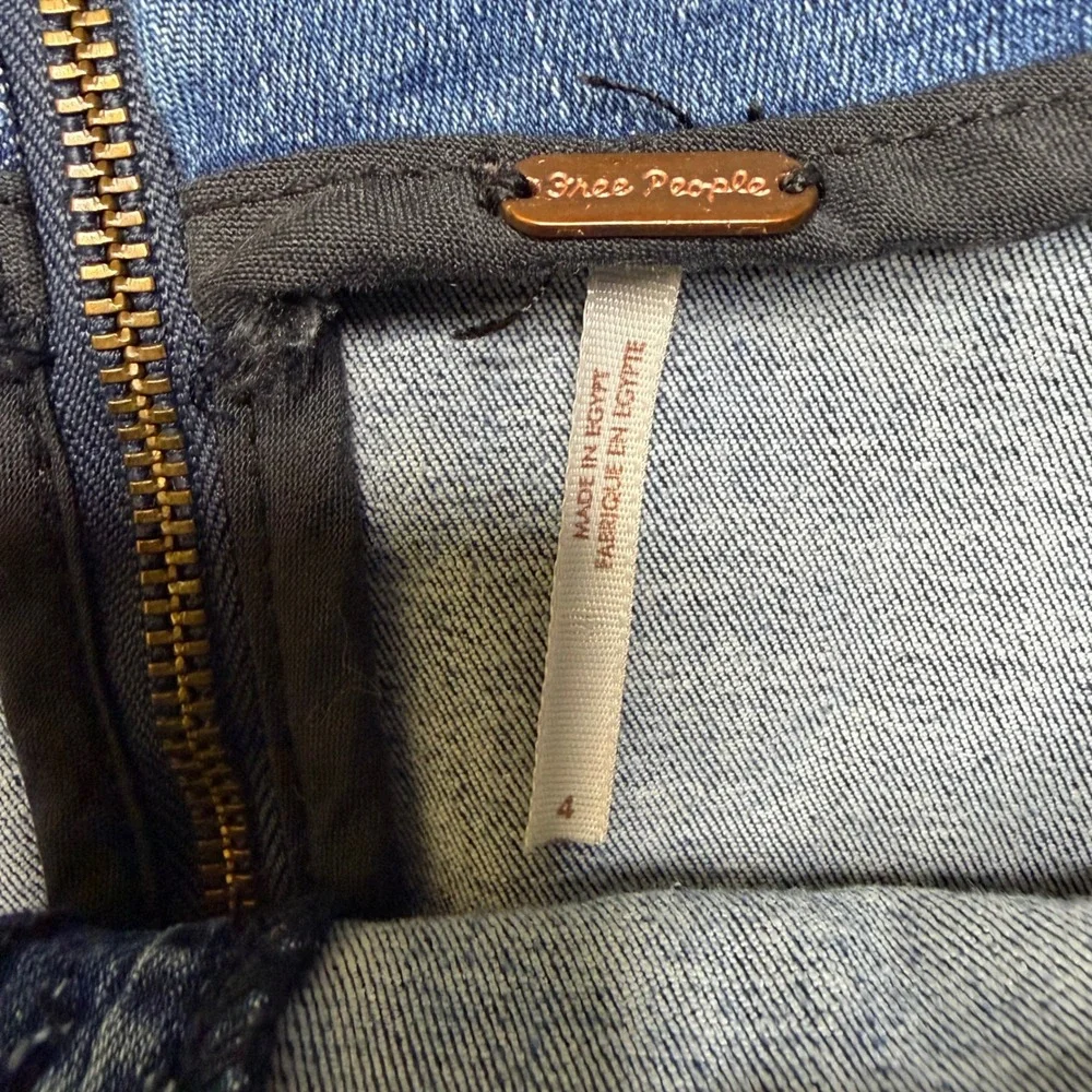 Free People Denim Skirt Womens 4 Blue Mini Seamed Back Zip Casual Boho S25